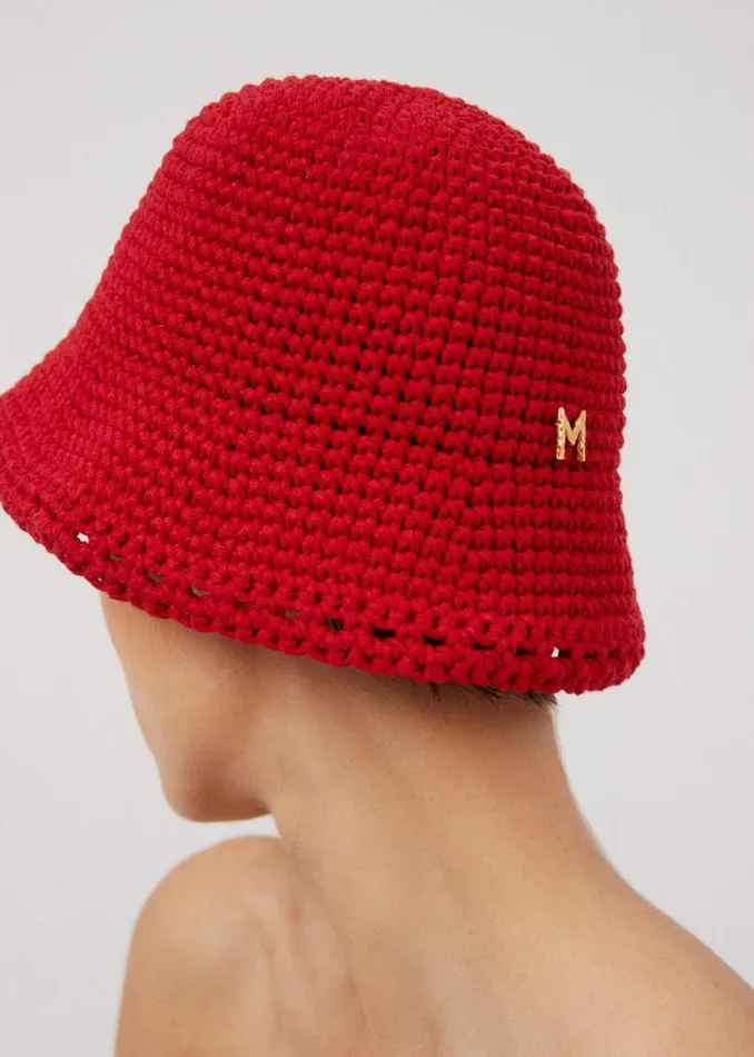 Shop Magda Butrym Accessories Handmade Wide Brim Crochet Bucket Hat In Red Shop Magda Butrym Accessories Handmade Wide Brim Crochet Bucket Hat In Red