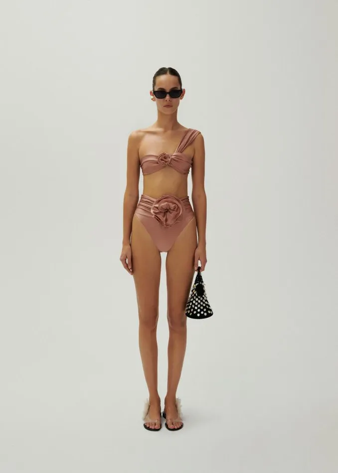 Shop Magda Butrym Beachwear Classic High Waist Flower Swim Bottom In Metallic Blush Shop Magda Butrym Beachwear Classic High Waist Flower Swim Bottom In Metallic Blush
