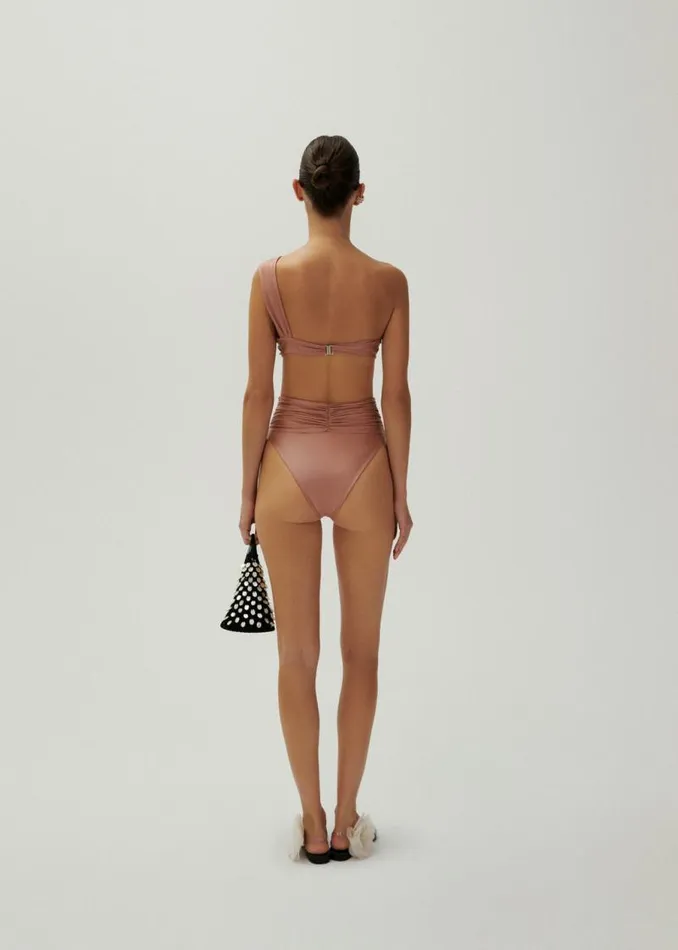 Shop Magda Butrym Beachwear Classic High Waist Flower Swim Bottom In Metallic Blush Shop Magda Butrym Beachwear Classic High Waist Flower Swim Bottom In Metallic Blush