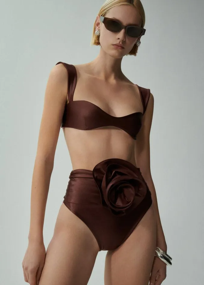 Shop Magda Butrym Beachwear Classic High Waist Flower Swim Bottom In Metallic Brown Shop Magda Butrym Beachwear Classic High Waist Flower Swim Bottom In Metallic Brown