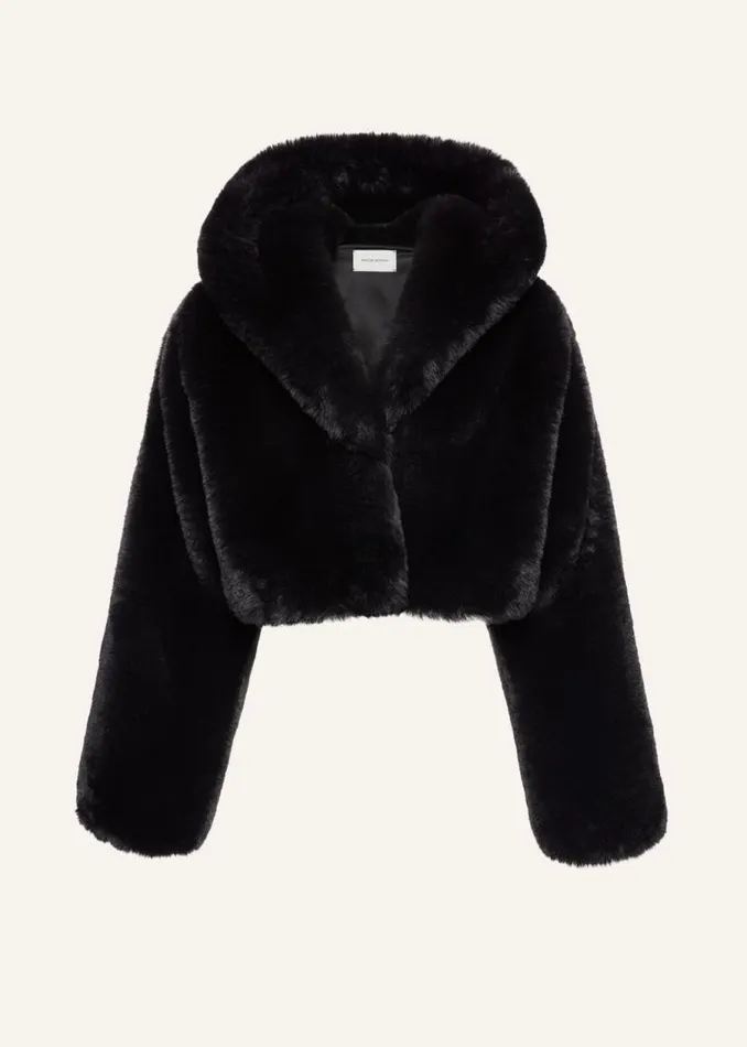 Shop Magda Butrym Coats And Jackets Faux Fur Hooded Jacket In Black