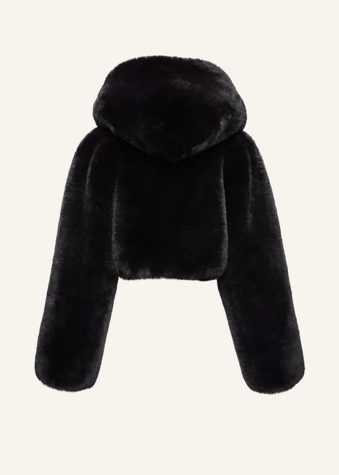 Shop Magda Butrym Coats And Jackets Faux Fur Hooded Jacket In Black Shop Magda Butrym Coats And Jackets Faux Fur Hooded Jacket In Black