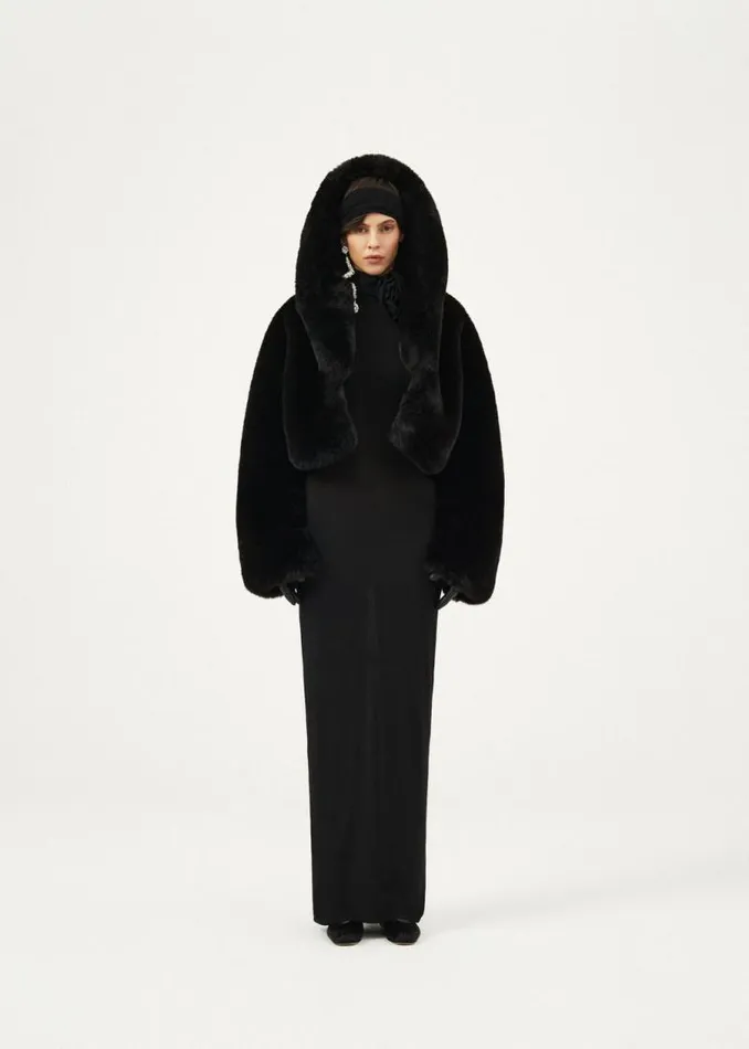 Shop Magda Butrym Coats And Jackets Faux Fur Hooded Jacket In Black Shop Magda Butrym Coats And Jackets Faux Fur Hooded Jacket In Black