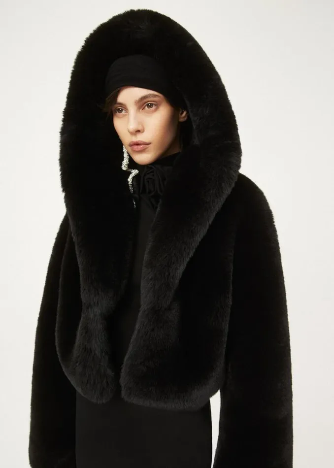Shop Magda Butrym Coats And Jackets Faux Fur Hooded Jacket In Black Shop Magda Butrym Coats And Jackets Faux Fur Hooded Jacket In Black