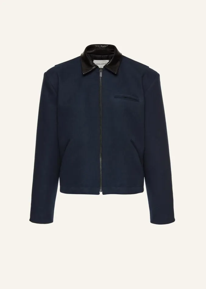 Shop Magda Butrym Coats And Jackets Leather Trim Bomber Jacket In Navy