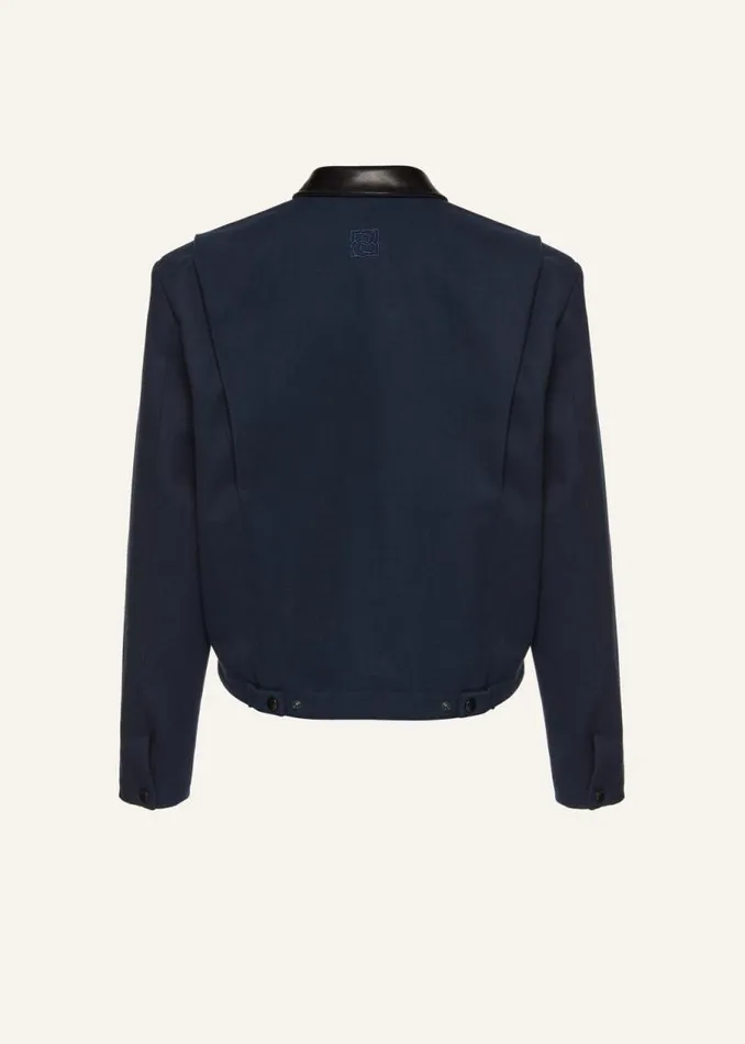 Shop Magda Butrym Coats And Jackets Leather Trim Bomber Jacket In Navy Shop Magda Butrym Coats And Jackets Leather Trim Bomber Jacket In Navy