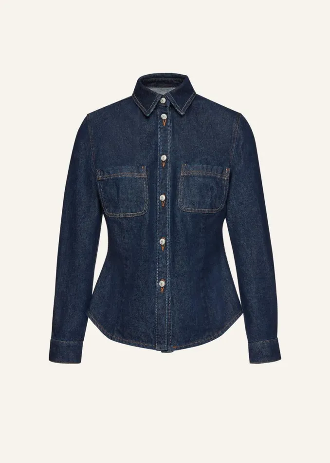 Shop Magda Butrym Denim Classic Denim Button Down Shirt In Navy