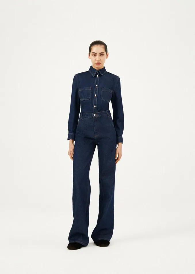 Shop Magda Butrym Denim Classic Denim Button Down Shirt In Navy Shop Magda Butrym Denim Classic Denim Button Down Shirt In Navy
