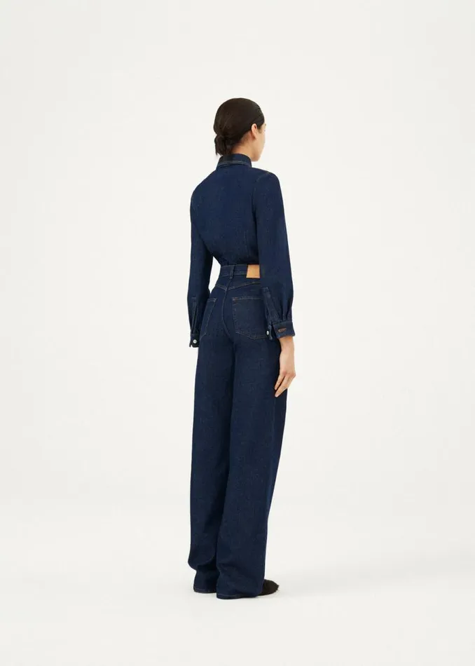 Shop Magda Butrym Denim Classic Denim Button Down Shirt In Navy Shop Magda Butrym Denim Classic Denim Button Down Shirt In Navy