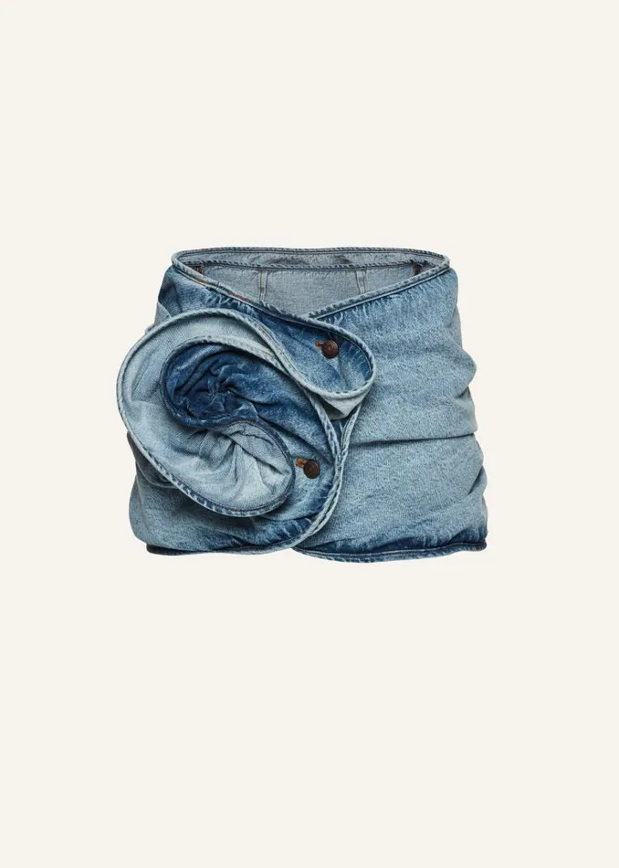 Shop Magda Butrym Denim Draped Denim Mini Skirt In Faded Blue