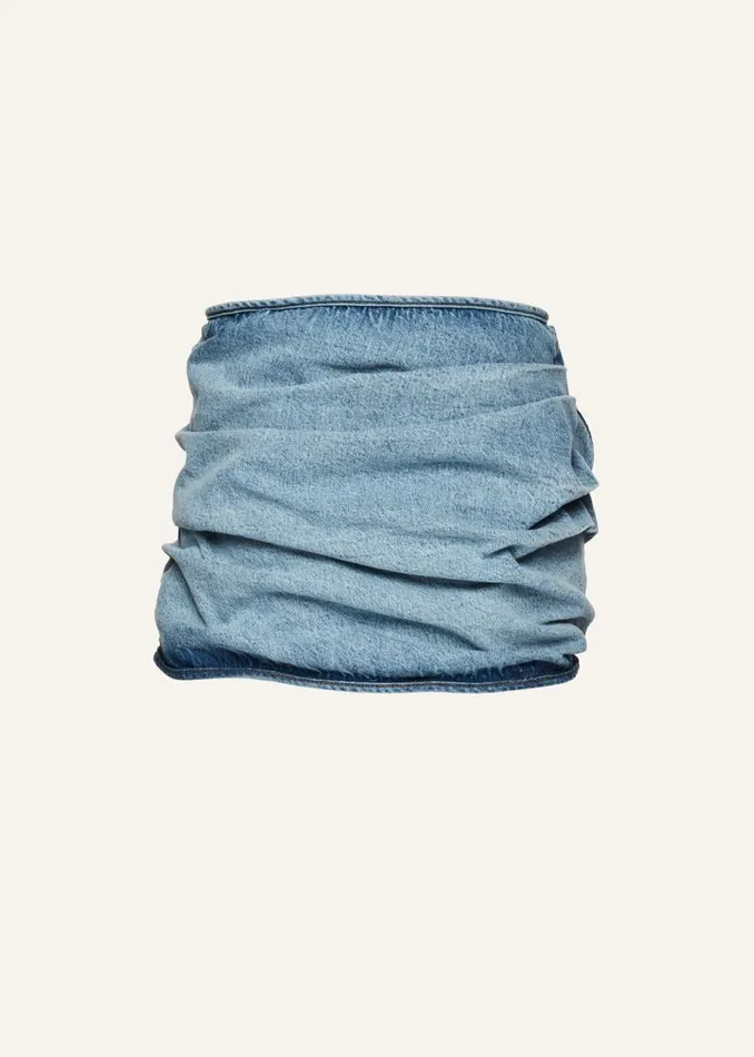 Shop Magda Butrym Denim Draped Denim Mini Skirt In Faded Blue Shop Magda Butrym Denim Draped Denim Mini Skirt In Faded Blue