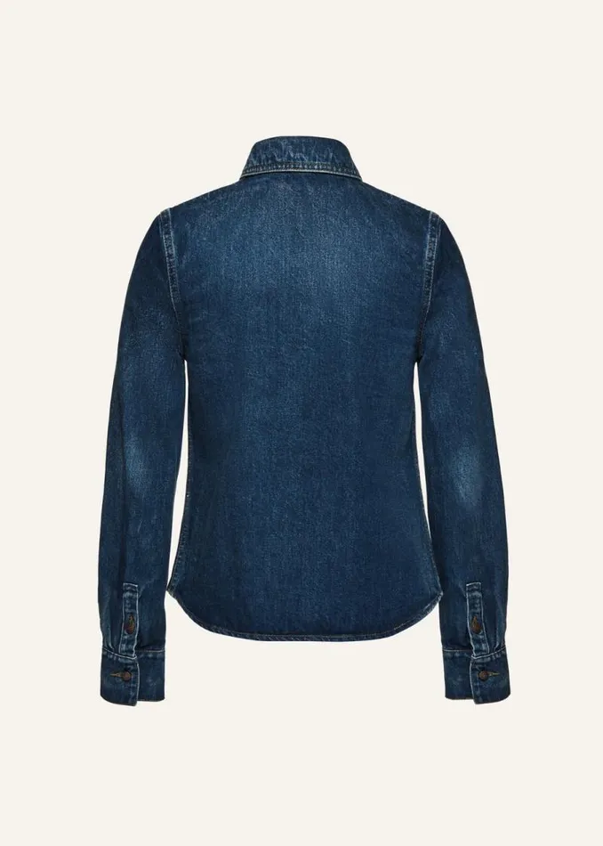Shop Magda Butrym Denim Fitted Denim Shirt In Vintage Blue Shop Magda Butrym Denim Fitted Denim Shirt In Vintage Blue