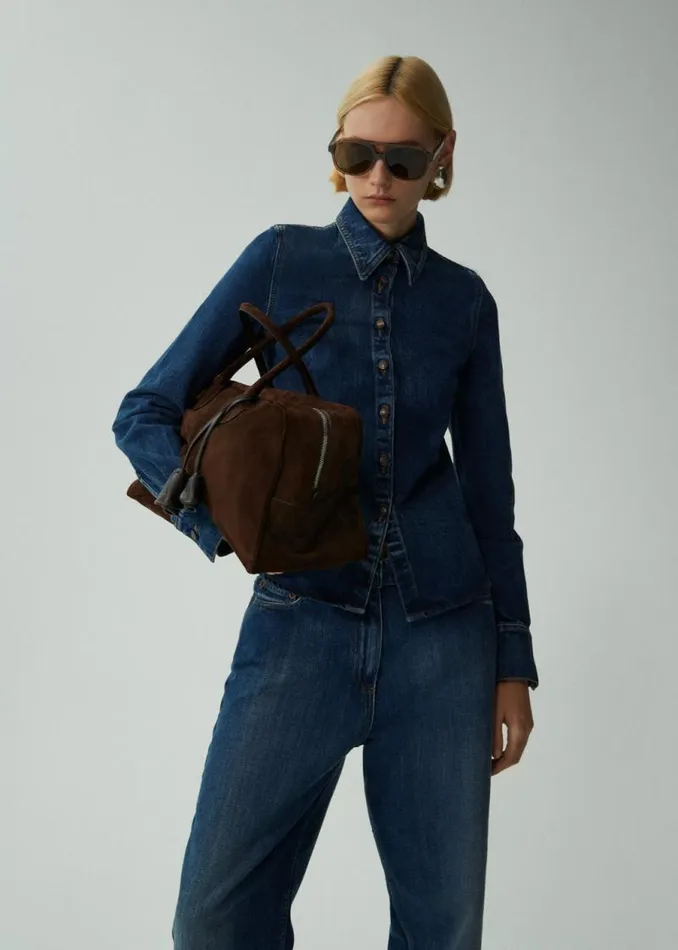 Shop Magda Butrym Denim Fitted Denim Shirt In Vintage Blue Shop Magda Butrym Denim Fitted Denim Shirt In Vintage Blue