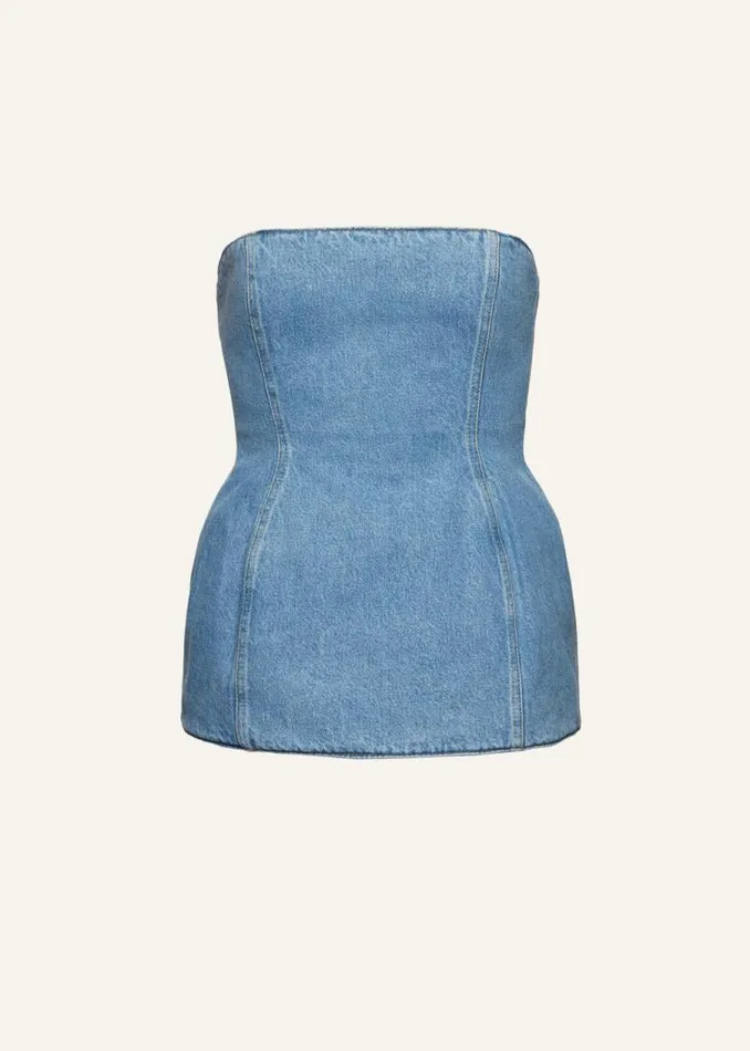 Shop Magda Butrym Denim Strapless Hourglass Denim Corset In Light Blue