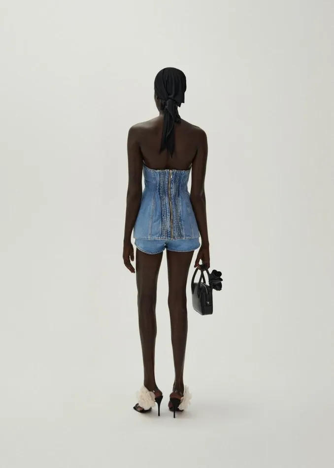 Shop Magda Butrym Denim Strapless Hourglass Denim Corset In Light Blue Shop Magda Butrym Denim Strapless Hourglass Denim Corset In Light Blue