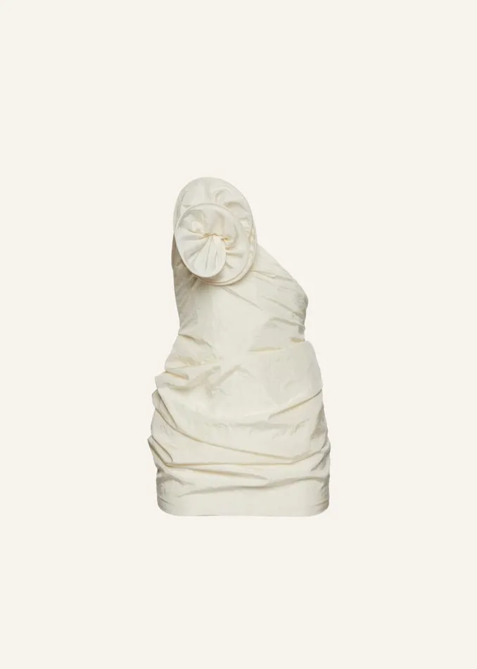 Shop Magda Butrym Dresses Asymmetrical Strapless Rose Dress In Cream
