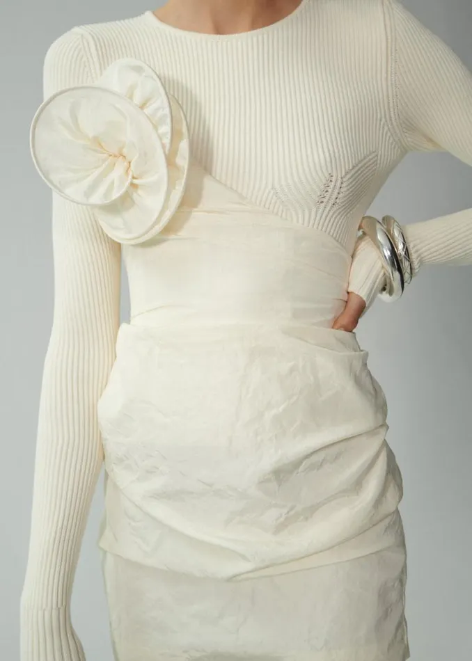 Shop Magda Butrym Dresses Asymmetrical Strapless Rose Dress In Cream Shop Magda Butrym Dresses Asymmetrical Strapless Rose Dress In Cream