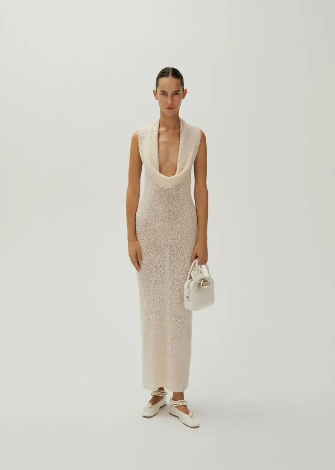 Shop Magda Butrym Dresses Boucl Knit Midi Halter Dress In Cream Shop Magda Butrym Dresses Boucl Knit Midi Halter Dress In Cream
