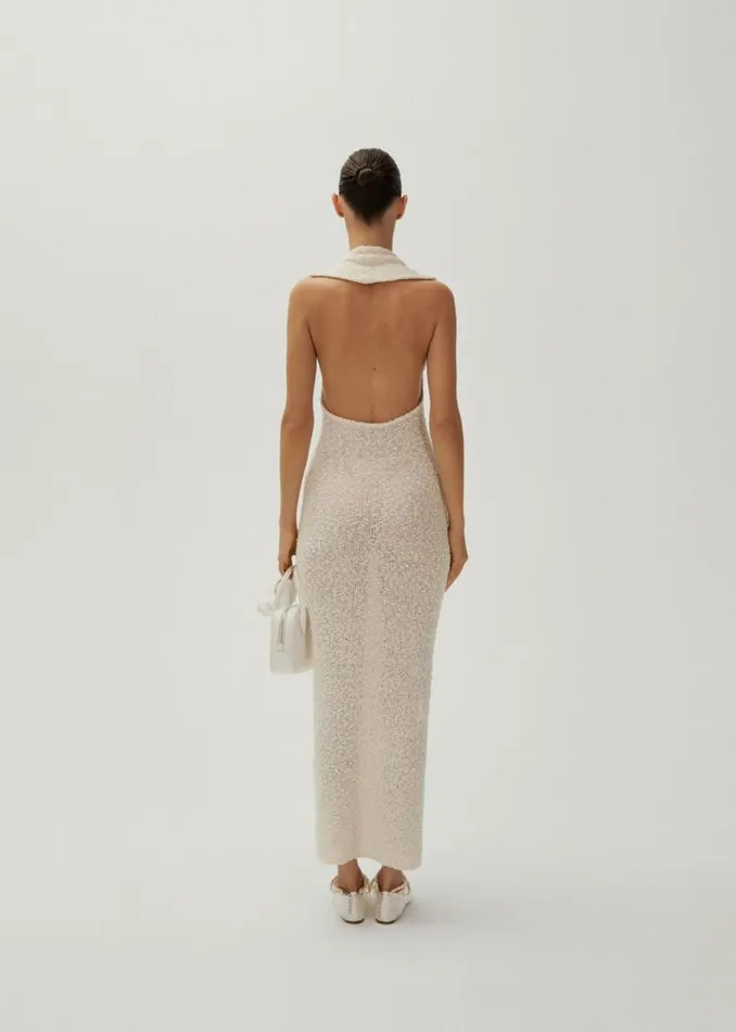 Shop Magda Butrym Dresses Boucl Knit Midi Halter Dress In Cream Shop Magda Butrym Dresses Boucl Knit Midi Halter Dress In Cream