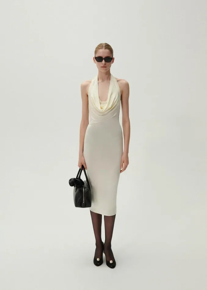 Shop Magda Butrym Dresses Cowl Neck Halter Midi Dress In Cream Shop Magda Butrym Dresses Cowl Neck Halter Midi Dress In Cream
