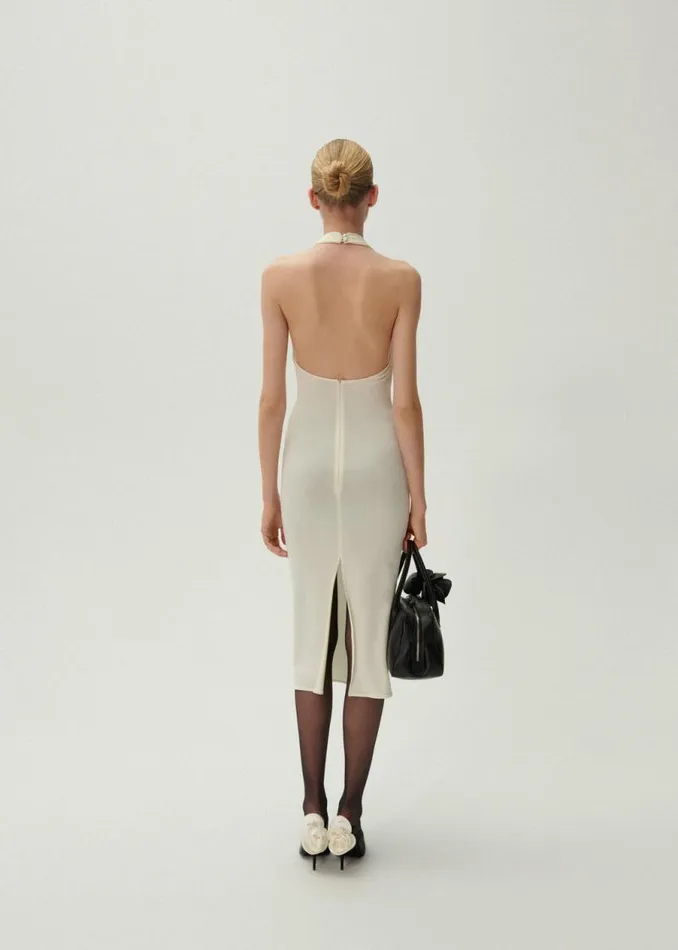 Shop Magda Butrym Dresses Cowl Neck Halter Midi Dress In Cream Shop Magda Butrym Dresses Cowl Neck Halter Midi Dress In Cream