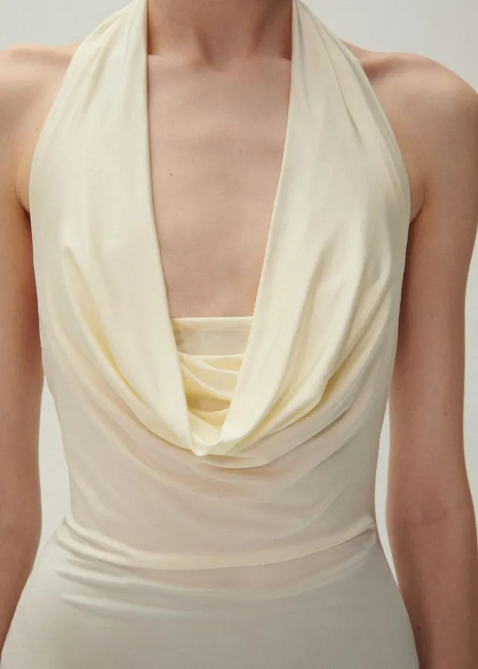 Shop Magda Butrym Dresses Cowl Neck Halter Midi Dress In Cream Shop Magda Butrym Dresses Cowl Neck Halter Midi Dress In Cream
