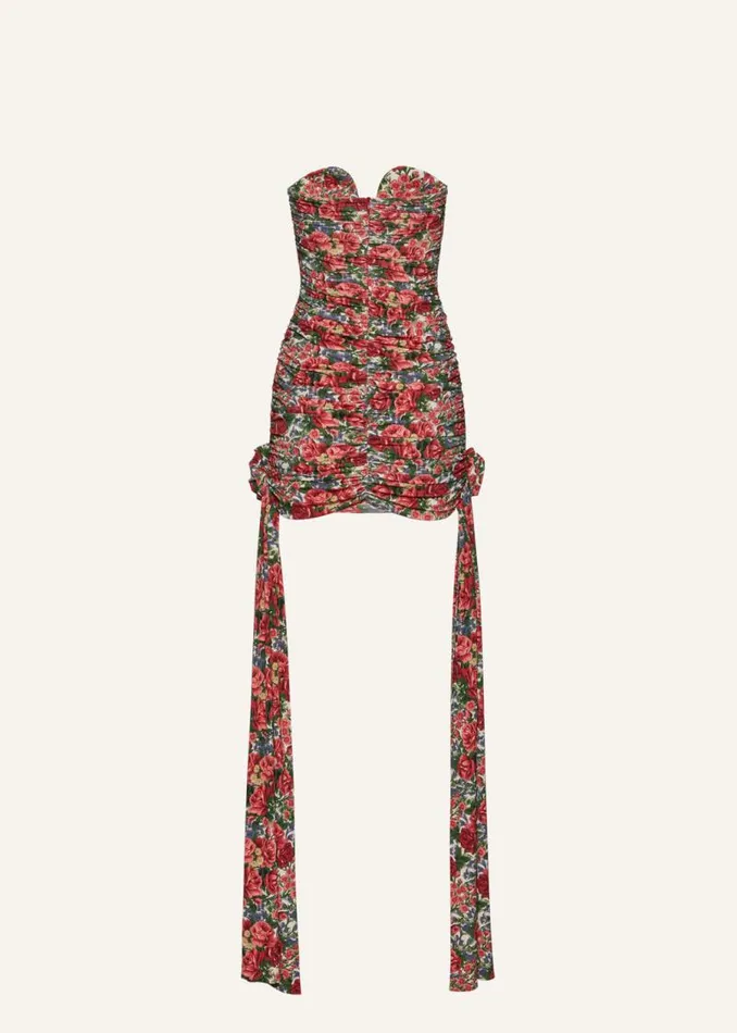 Shop Magda Butrym Dresses Double Sash Plunge Mini Dress In Red Floral Print Shop Magda Butrym Dresses Double Sash Plunge Mini Dress In Red Floral Print