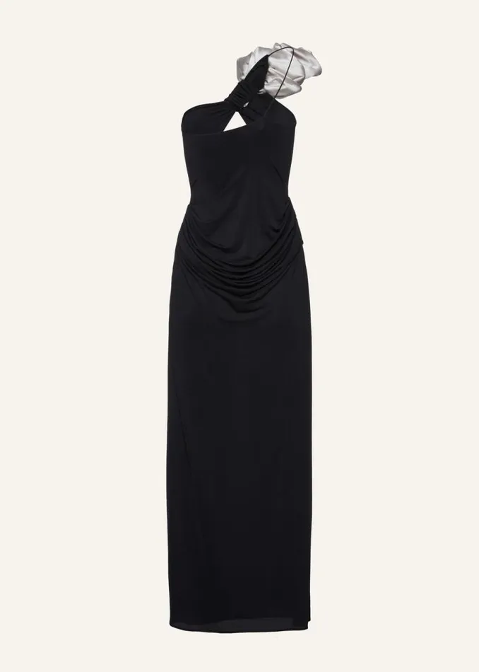 Shop Magda Butrym Dresses Ruffled One Shoulder Midi Dress In Black Shop Magda Butrym Dresses Ruffled One Shoulder Midi Dress In Black