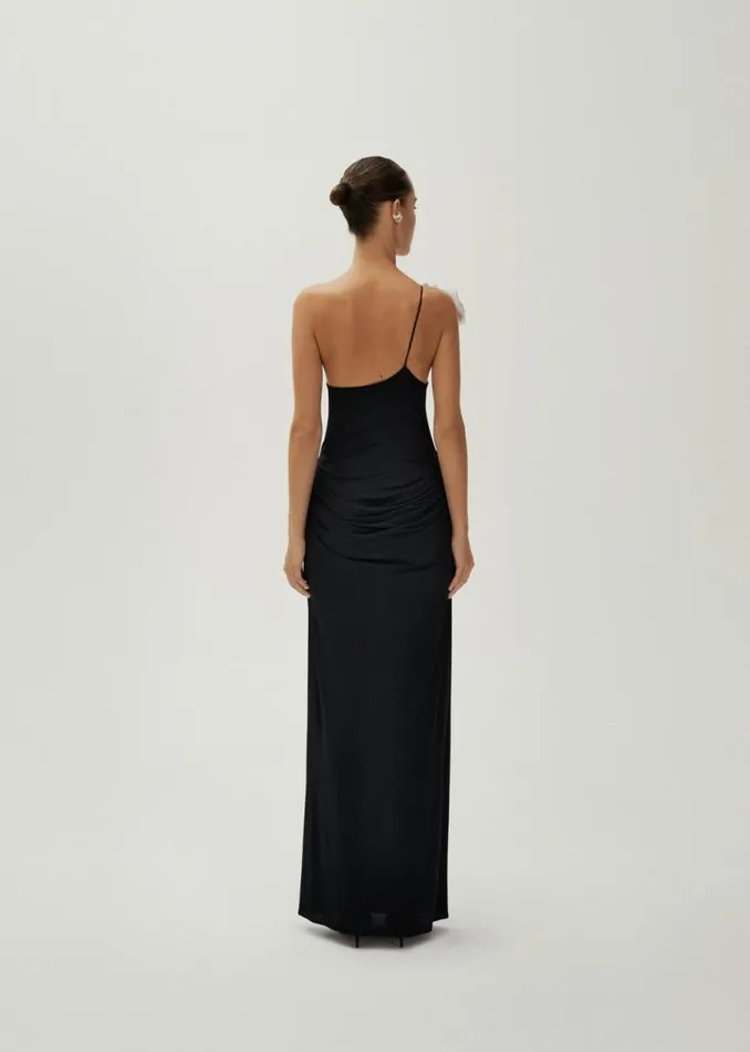 Shop Magda Butrym Dresses Ruffled One Shoulder Midi Dress In Black Shop Magda Butrym Dresses Ruffled One Shoulder Midi Dress In Black