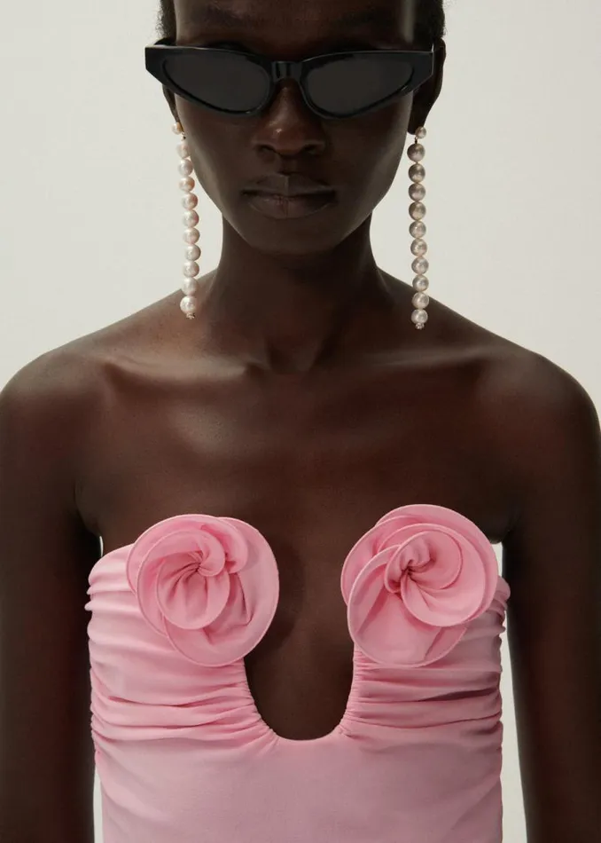 Shop Magda Butrym Dresses Strapless Flower Appliqu Maxi Dress In Pink Shop Magda Butrym Dresses Strapless Flower Appliqu Maxi Dress In Pink