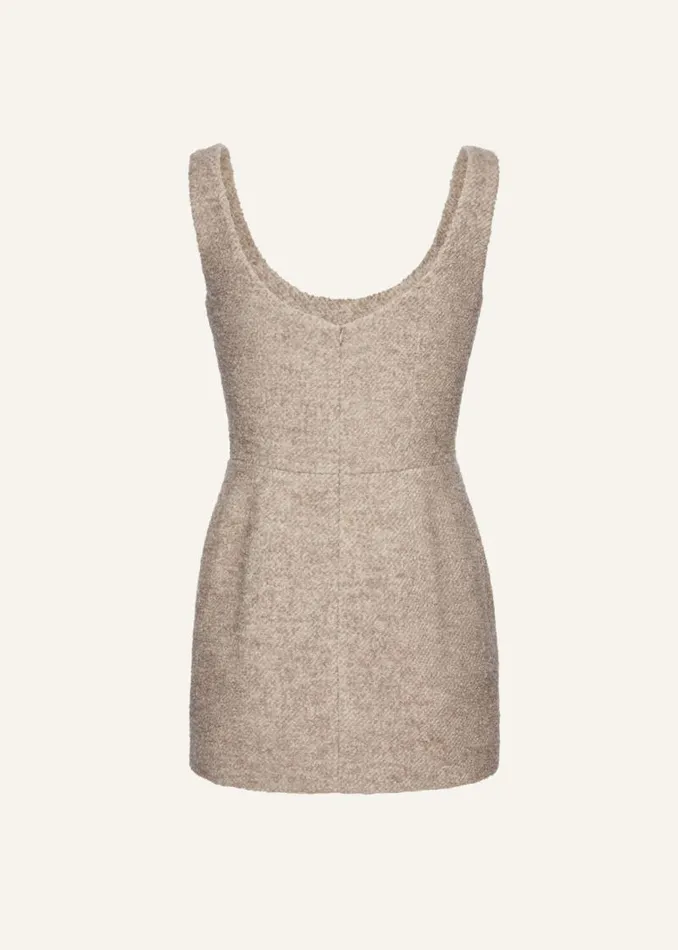 Shop Magda Butrym Dresses Tweed Scoop Neck Mini Dress In Beige Shop Magda Butrym Dresses Tweed Scoop Neck Mini Dress In Beige