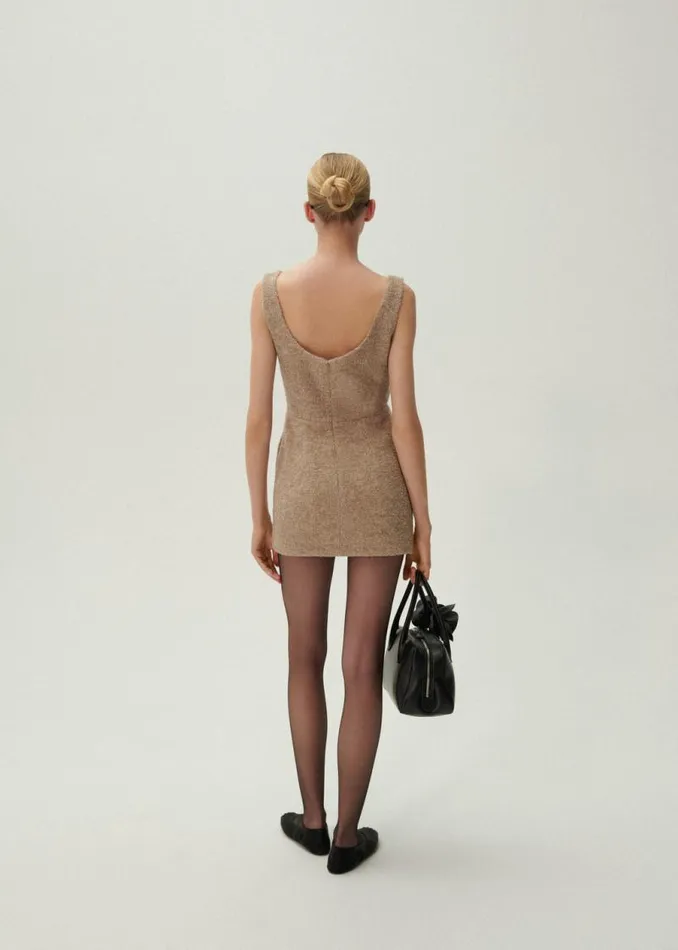 Shop Magda Butrym Dresses Tweed Scoop Neck Mini Dress In Beige Shop Magda Butrym Dresses Tweed Scoop Neck Mini Dress In Beige