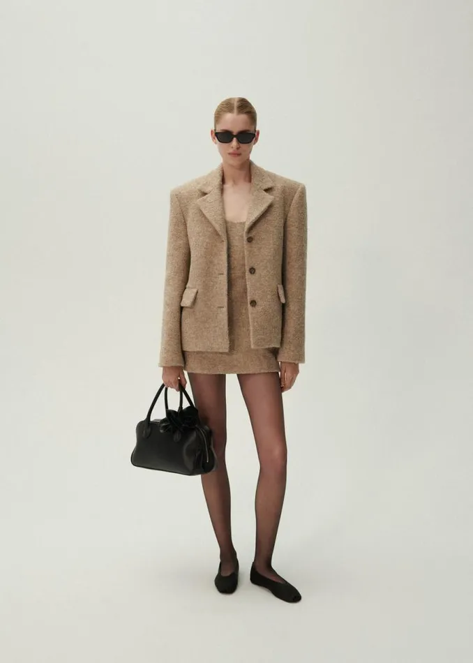Shop Magda Butrym Dresses Tweed Scoop Neck Mini Dress In Beige Shop Magda Butrym Dresses Tweed Scoop Neck Mini Dress In Beige
