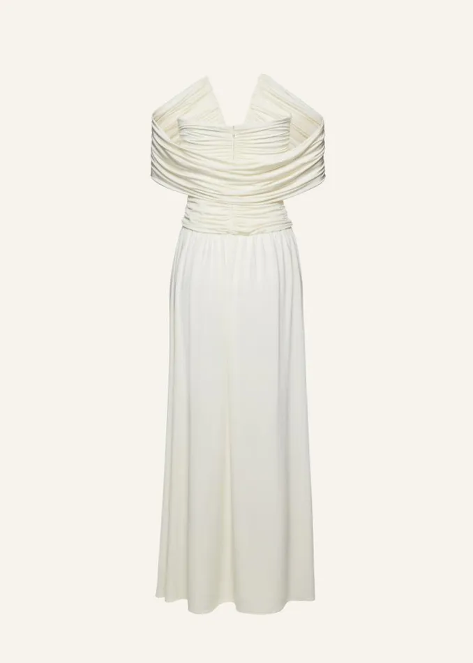 Shop Magda Butrym Dresses V Neck Ruched Wrap Maxi Dress In Cream Shop Magda Butrym Dresses V Neck Ruched Wrap Maxi Dress In Cream