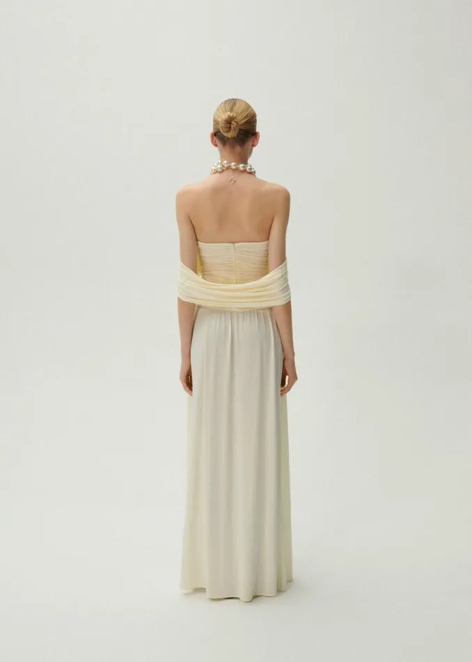 Shop Magda Butrym Dresses V Neck Ruched Wrap Maxi Dress In Cream Shop Magda Butrym Dresses V Neck Ruched Wrap Maxi Dress In Cream