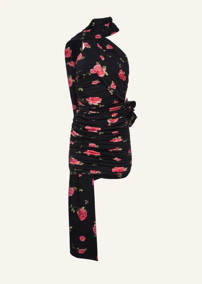 Shop Magda Butrym Dresses Wrap Neck Mini Dress In Black Print