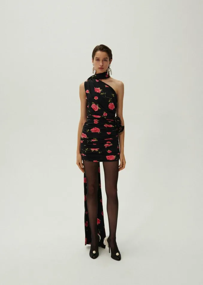 Shop Magda Butrym Dresses Wrap Neck Mini Dress In Black Print Shop Magda Butrym Dresses Wrap Neck Mini Dress In Black Print