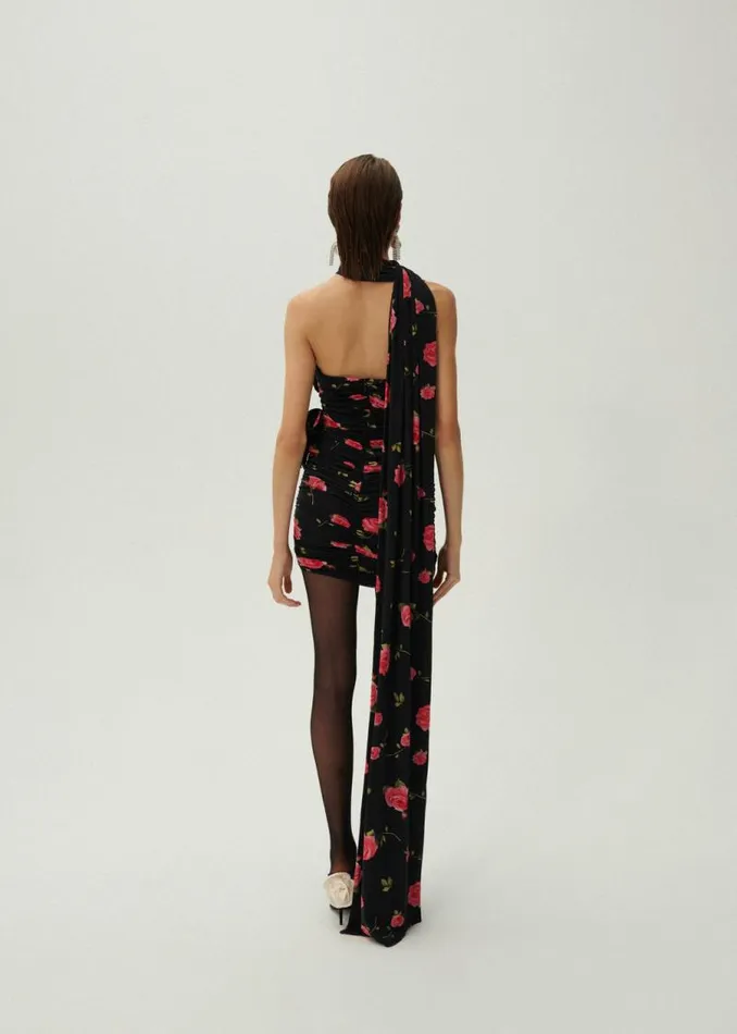 Shop Magda Butrym Dresses Wrap Neck Mini Dress In Black Print Shop Magda Butrym Dresses Wrap Neck Mini Dress In Black Print