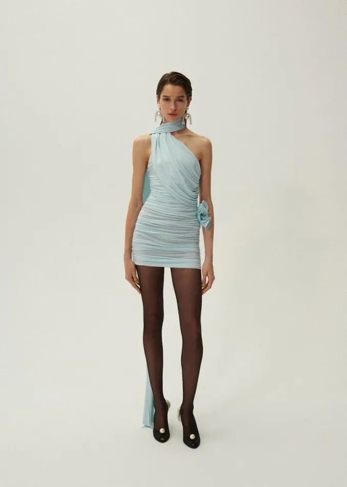 Shop Magda Butrym Dresses Wrap Neck Mini Dress In Blue Shop Magda Butrym Dresses Wrap Neck Mini Dress In Blue
