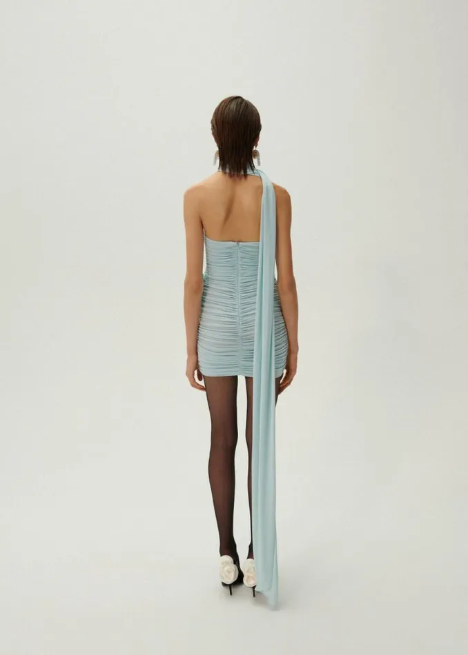 Shop Magda Butrym Dresses Wrap Neck Mini Dress In Blue Shop Magda Butrym Dresses Wrap Neck Mini Dress In Blue