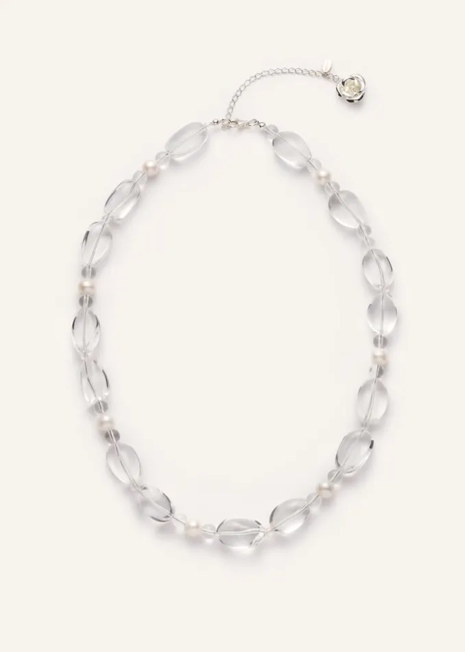 Shop Magda Butrym Jewelry Clear Crystals Necklace With Pearls