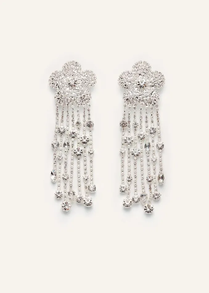 Shop Magda Butrym Jewelry Crystal Flower Dangle Earrings In Silver