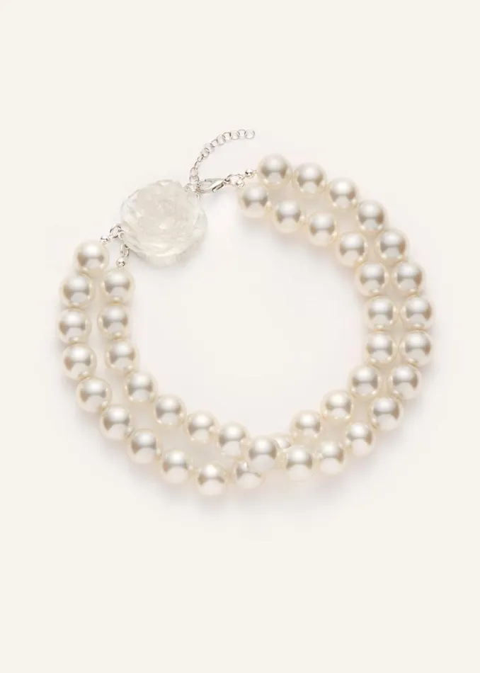 Shop Magda Butrym Jewelry Double Pearl Choker With Rose
