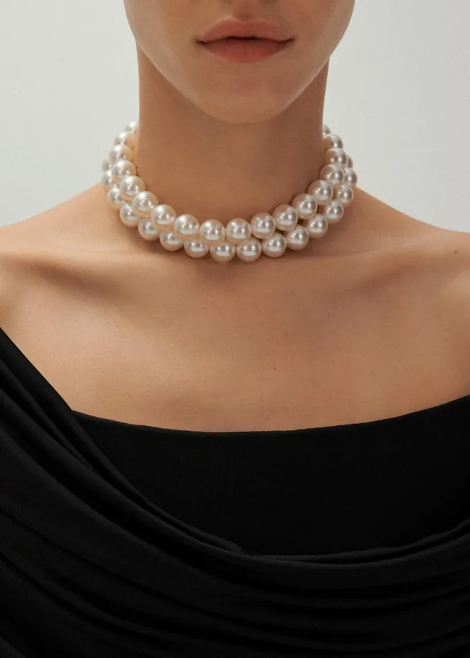 Shop Magda Butrym Jewelry Double Pearl Choker With Rose Shop Magda Butrym Jewelry Double Pearl Choker With Rose