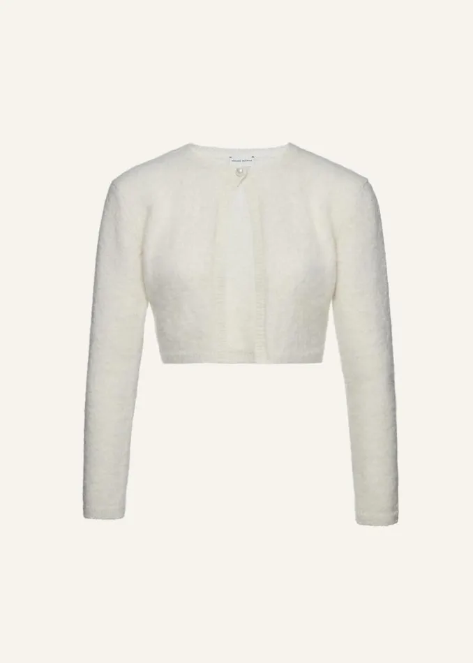 Shop Magda Butrym Knitwear Mohair Blend Cropped Cardigan In Cream