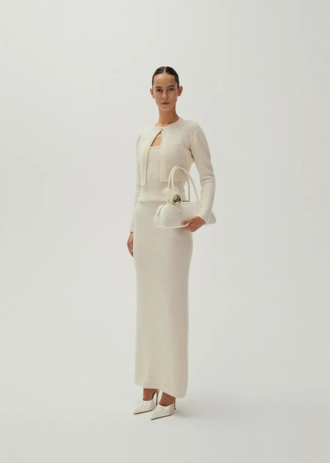 Shop Magda Butrym Knitwear Mohair Blend Cropped Cardigan In Cream Shop Magda Butrym Knitwear Mohair Blend Cropped Cardigan In Cream