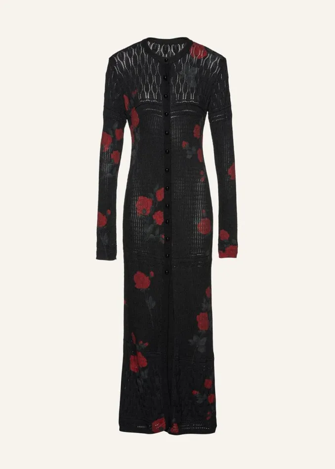 Shop Magda Butrym Knitwear Rose Print Duster Cardigan In Black Print