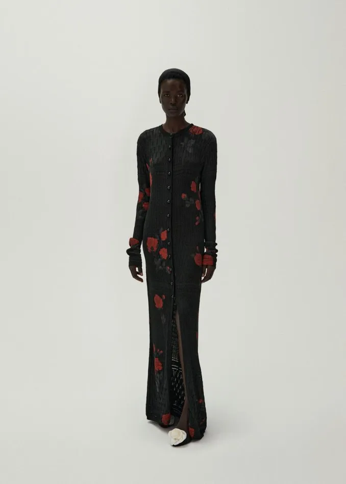 Shop Magda Butrym Knitwear Rose Print Duster Cardigan In Black Print Shop Magda Butrym Knitwear Rose Print Duster Cardigan In Black Print
