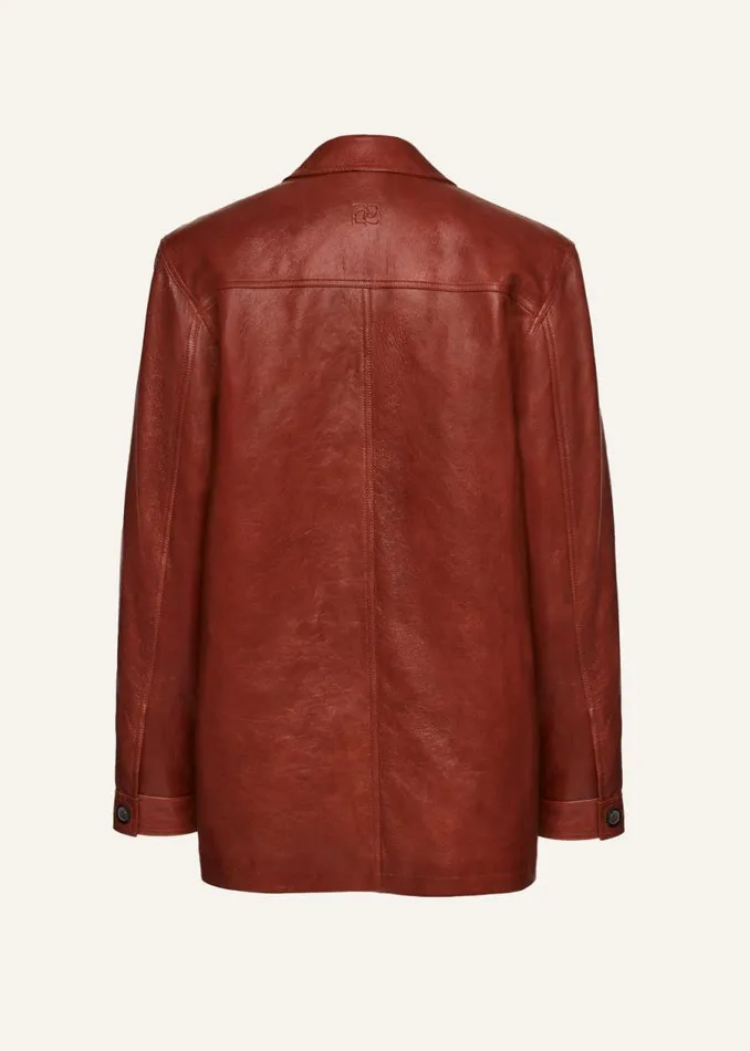Shop Magda Butrym Leather And Shearling Oversized Leather Button Up Jacket In Camel Shop Magda Butrym Leather And Shearling Oversized Leather Button Up Jacket In Camel