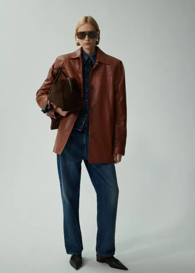 Shop Magda Butrym Leather And Shearling Oversized Leather Button Up Jacket In Camel Shop Magda Butrym Leather And Shearling Oversized Leather Button Up Jacket In Camel